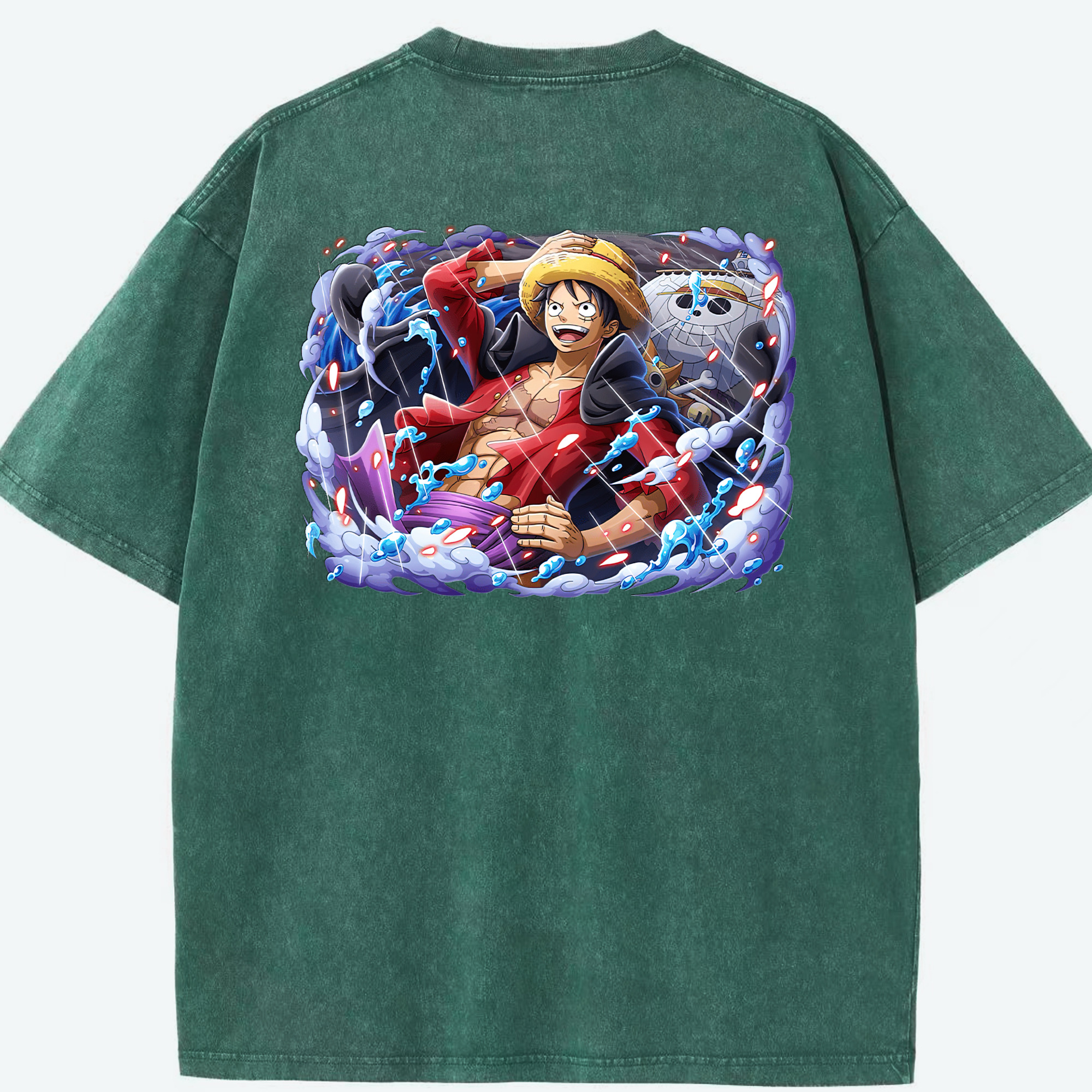 ワンピース モンキー・D・ルフィ ONE PIECE Monkey D. Luffy 綿100% ヴィンテージ風 半袖Tシャツ（背面プリント）